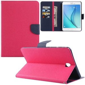 CUSTODIA BOOK ORIZZONTALE per SAMSUNG GALAXY TAB A 8.0, SM-T350 CON STAND, INTERNO IN TPU E TASCHE PORTA CARTE COLORE FUCSIA