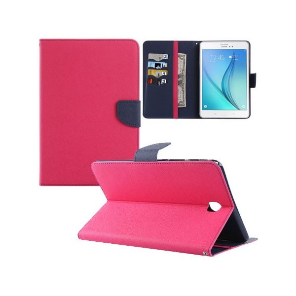 CUSTODIA BOOK ORIZZONTALE per SAMSUNG GALAXY TAB A 8.0, SM-T350 CON STAND, INTERNO IN TPU E TASCHE PORTA CARTE COLORE FUCSIA