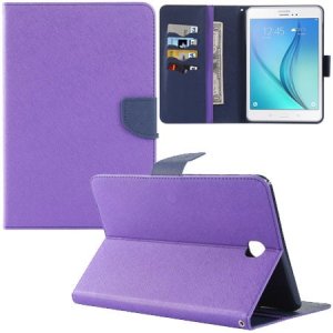 CUSTODIA BOOK ORIZZONTALE per SAMSUNG GALAXY TAB A 8.0, SM-T350 CON STAND, INTERNO IN TPU E TASCHE PORTA CARTE COLORE VIOLA