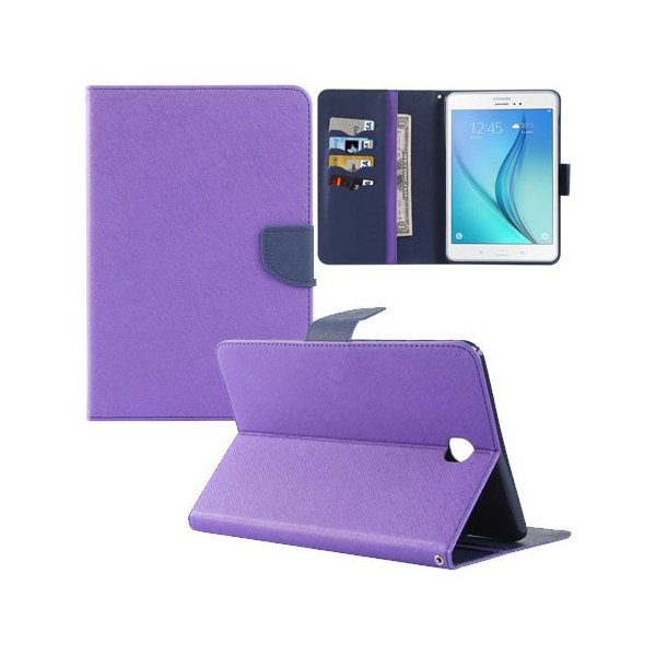 CUSTODIA BOOK ORIZZONTALE per SAMSUNG GALAXY TAB A 8.0, SM-T350 CON STAND, INTERNO IN TPU E TASCHE PORTA CARTE COLORE VIOLA