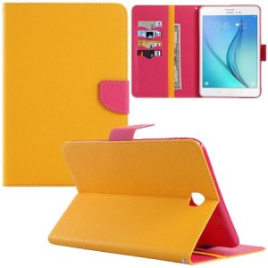 CUSTODIA BOOK ORIZZONTALE per SAMSUNG GALAXY TAB A 8.0, SM-T350 CON STAND, INTERNO IN TPU E TASCHE PORTA CARTE COLORE GIALLO