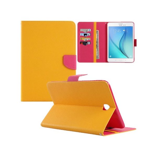 CUSTODIA BOOK ORIZZONTALE per SAMSUNG GALAXY TAB A 8.0, SM-T350 CON STAND, INTERNO IN TPU E TASCHE PORTA CARTE COLORE GIALLO