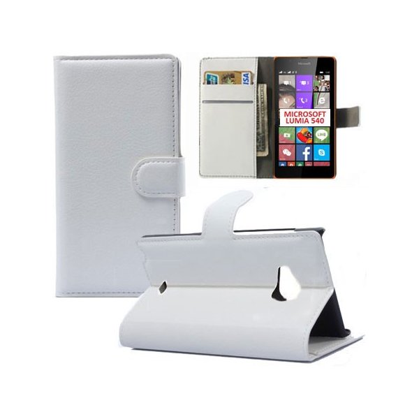 CUSTODIA FLIP ORIZZONTALE SIMILPELLE per MICROSOFT LUMIA 540 DUAL SIM CON STAND, PORTA CARTE E CHIUSURA MAGNETICA BIANCO