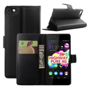 CUSTODIA FLIP ORIZZONTALE SIMILPELLE per WIKO HIGHWAY PURE 4G CON STAND, PORTA CARTE E CHIUSURA MAGNETICA COLORE NERO