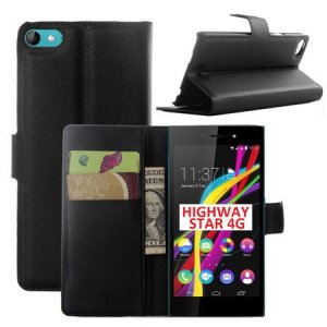 CUSTODIA FLIP ORIZZONTALE SIMILPELLE per WIKO HIGHWAY STAR 4G CON STAND, PORTA CARTE E CHIUSURA MAGNETICA COLORE NERO