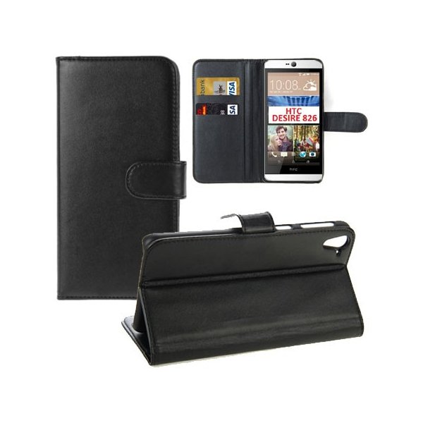 CUSTODIA FLIP ORIZZONTALE SIMILPELLE per HTC DESIRE 826, DESIRE 826 DUAL SIM CON STAND E TASCHE PORTA CARTE COLORE NERO