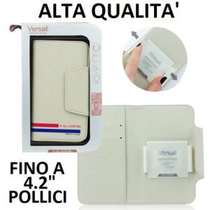 CUSTODIA FLIP ORIZZONTALE PELLE UNIVERSALE CON PORTA CARTE PER DISPOSITIVI FINO A 4,2" POLLICI COLORE BEIGE ALTA QUALITA' VERSAL