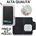 CUSTODIA FLIP ORIZZONTALE PELLE UNIVERSALE CON PORTA CARTE PER DISPOSITIVI FINO A 4,2" POLLICI COLORE NERO ALTA QUALITA' VERSAL