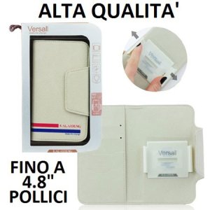 CUSTODIA FLIP ORIZZONTALE PELLE UNIVERSALE CON PORTA CARTE PER DISPOSITIVI FINO A 4,8" POLLICI COLORE BEIGE ALTA QUALITA' VERSAL