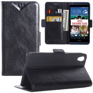 CUSTODIA FLIP ORIZZONTALE SIMILPELLE SLIM per HTC DESIRE 626, A32, D626W CON STAND, PORTA CARTE E CHIUSURA MAGNETICA COLORE NERO