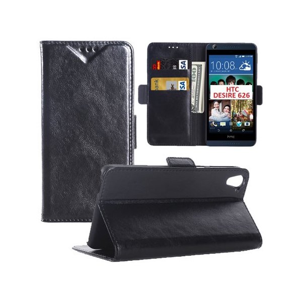 CUSTODIA FLIP ORIZZONTALE SIMILPELLE SLIM per HTC DESIRE 626, A32, D626W CON STAND, PORTA CARTE E CHIUSURA MAGNETICA COLORE NERO