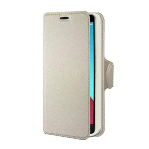 CUSTODIA FLIP ORIZZONTALE SIMILPELLE per LG G4, H815 CON INTERNO IN TPU SILICONE, STAND E TASCHE PORTA CARTE COLORE BIANCO