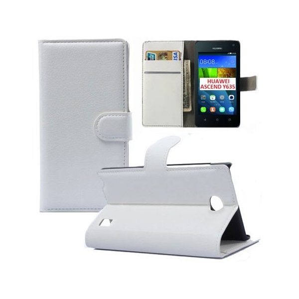 CUSTODIA FLIP ORIZZONTALE SIMILPELLE per HUAWEI ASCEND Y635 CON STAND E CHIUSURA MAGNETICA COLORE BIANCO