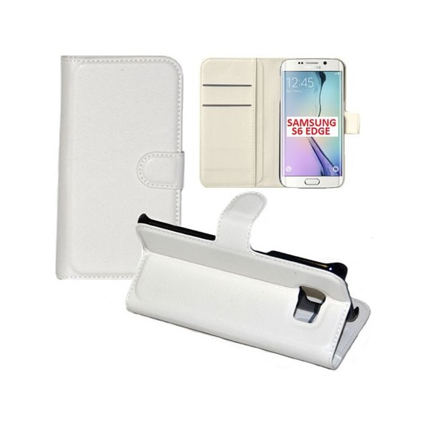 CUSTODIA FLIP ORIZZONTALE SIMILPELLE per SAMSUNG SM-G925 GALAXY S6 EDGE CON STAND, PORTA CARTE E CHIUSURA MAGNETICA BIANCO