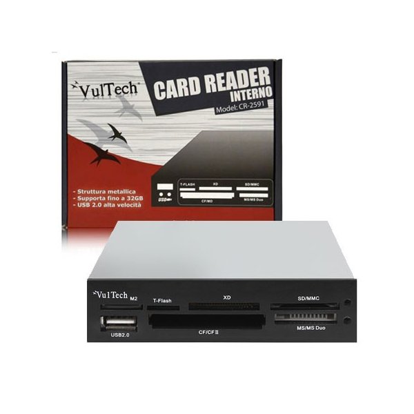 CARD READER INTERNO 3.5"POLLICI 54 in 1 SDXC CON PORTA USB 2.0, INGRESSO MICRO SD E STRUTTURA IN FERRO NERO CR-2591 VULTECH