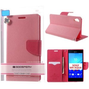 CUSTODIA FLIP ORIZZONTALE per SONY XPERIA M4 AQUA CON INTERNO IN TPU, STAND E PORTA CARTE COLORE ROSA FANCY DIARY MERCURY