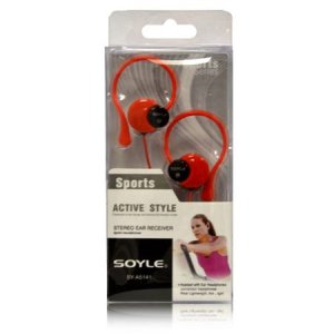 AURICOLARE STEREO per MP3, MP4 CON JACK 3,5MM, SUPPORTO PER ORECCHIO E LUNGHEZZA CAVO 1,2MT ROSSO E NERO SY-A5141 SOYLE