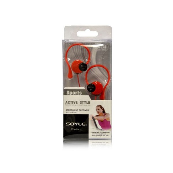 AURICOLARE STEREO per MP3, MP4 CON JACK 3,5MM, SUPPORTO PER ORECCHIO E LUNGHEZZA CAVO 1,2MT ROSSO E NERO SY-A5141 SOYLE