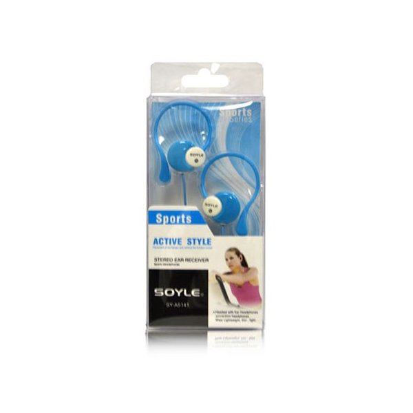 AURICOLARE STEREO per MP3, MP4 CON JACK 3,5MM, SUPPORTO PER ORECCHIO E LUNGHEZZA CAVO 1,2MT AZZURRO E BIANCO SY-A5141 SOYLE