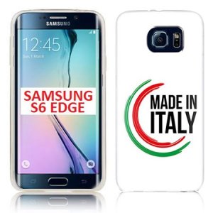 CUSTODIA GEL TPU SILICONE per SAMSUNG SM-G925 GALAXY S6 EDGE CON BANDIERA ITALIANA E SCRITTA "MADE IN ITALY"