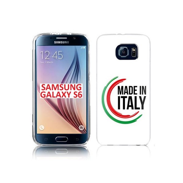 CUSTODIA GEL TPU SILICONE per SAMSUNG SM-G920 GALAXY S6 CON BANDIERA ITALIANA E SCRITTA "MADE IN ITALY"