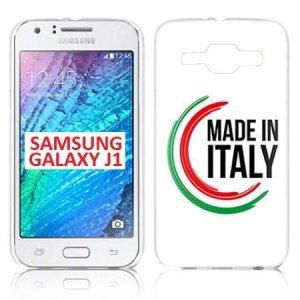 CUSTODIA GEL TPU SILICONE per SAMSUNG SM-J100H GALAXY J1 CON BANDIERA ITALIANA E SCRITTA "MADE IN ITALY"