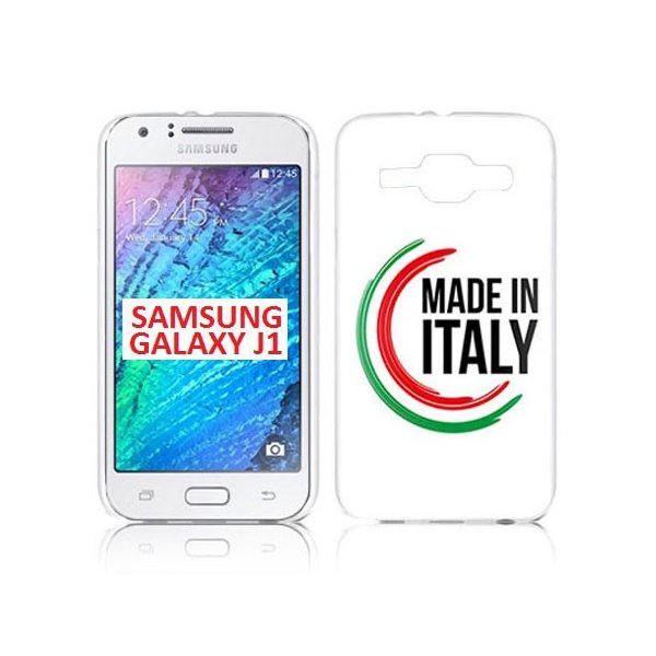 CUSTODIA GEL TPU SILICONE per SAMSUNG SM-J100H GALAXY J1 CON BANDIERA ITALIANA E SCRITTA "MADE IN ITALY"