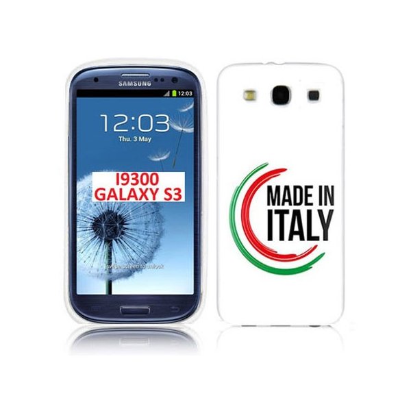 CUSTODIA GEL TPU SILICONE per SAMSUNG I9300 GALAXY S3, I9300i GALAXY S3 NEO CON BANDIERA ITALIANA E SCRITTA "MADE IN ITALY"