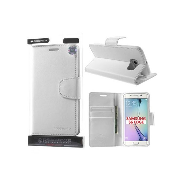 CUSTODIA FLIP ORIZZONTALE PELLE per SAMSUNG SM-G925 GALAXY S6 EDGE CON INTERNO IN TPU E STAND BIANCO SONATA MERCURY BLISTER