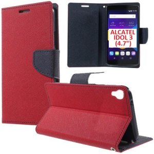 CUSTODIA FLIP ORIZZONTALE per ALCATEL ONE TOUCH IDOL 3 - 4.7" POLLICI, OT-6039X CON INTERNO IN TPU, STAND E PORTA CARTE ROSSO