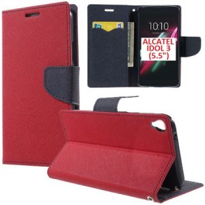 CUSTODIA FLIP ORIZZONTALE per ALCATEL ONE TOUCH IDOL 3 - 5.5" POLLICI OT-6045Y CON INTERNO IN TPU, STAND E PORTA CARTE ROSSO