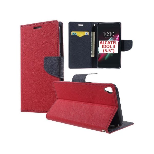 CUSTODIA FLIP ORIZZONTALE per ALCATEL ONE TOUCH IDOL 3 - 5.5" POLLICI OT-6045Y CON INTERNO IN TPU, STAND E PORTA CARTE ROSSO