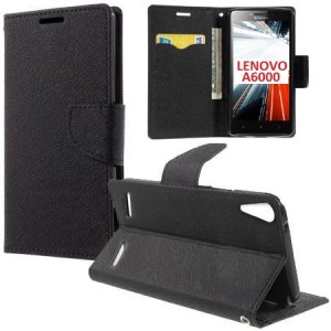 CUSTODIA FLIP ORIZZONTALE per LENOVO A6000, A6000 PLUS, A6010, A6010 PLUS CON INTERNO IN TPU, STAND E PORTA CARTE COLORE NERO