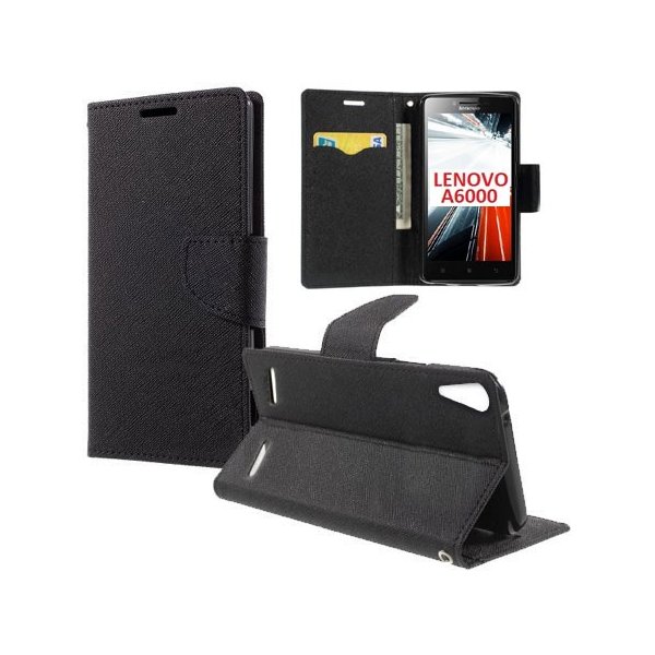 CUSTODIA FLIP ORIZZONTALE per LENOVO A6000, A6000 PLUS, A6010, A6010 PLUS CON INTERNO IN TPU, STAND E PORTA CARTE COLORE NERO