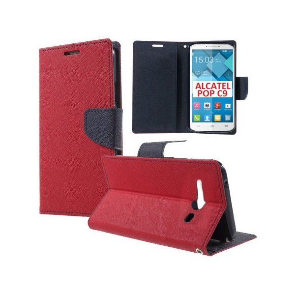 CUSTODIA FLIP ORIZZONTALE per ALCATEL ONE TOUCH POP C9, OT-7047 CON INTERNO IN TPU, STAND E TASCHE PORTA CARTE COLORE ROSSO