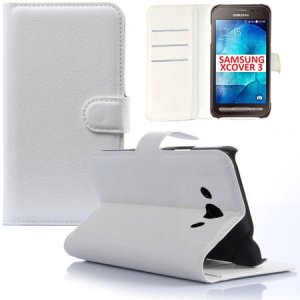 CUSTODIA FLIP ORIZZONTALE SIMILPELLE per SAMSUNG SM-G388F GALAXY XCOVER 3 CON STAND E CHIUSURA MAGNETICA COLORE BIANCO