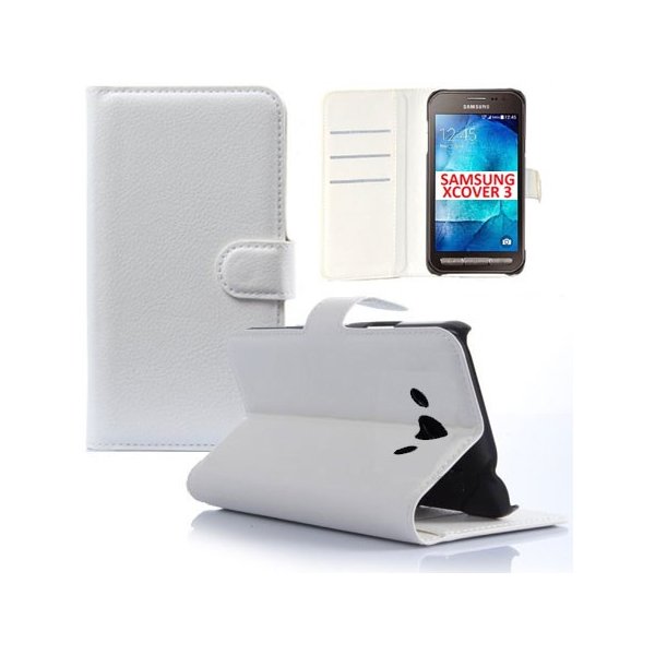 CUSTODIA FLIP ORIZZONTALE SIMILPELLE per SAMSUNG SM-G388F GALAXY XCOVER 3 CON STAND E CHIUSURA MAGNETICA COLORE BIANCO