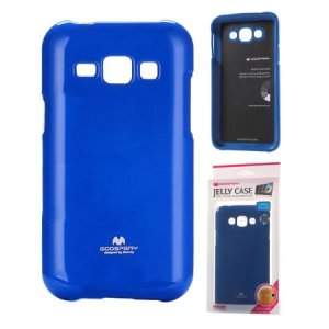 CUSTODIA GEL TPU SILICONE per SAMSUNG SM-J100H GALAXY J1 COLORE BLU LUCIDO CON GLITTER ALTA QUALITA' MERCURY BLISTER