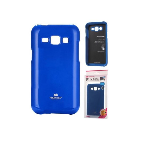 CUSTODIA GEL TPU SILICONE per SAMSUNG SM-J100H GALAXY J1 COLORE BLU LUCIDO CON GLITTER ALTA QUALITA' MERCURY BLISTER