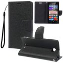 CUSTODIA FLIP ORIZZONTALE per MICROSOFT LUMIA 435 CON INTERNO IN TPU, STAND, PORTA CARTE E LACCIO DA POLSO COLORE NERO