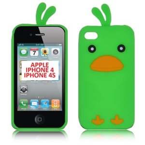 CUSTODIA GEL TPU SILICONE per APPLE IPHONE 4, IPHONE 4s FANTASIA UCCELLO COLORE VERDE