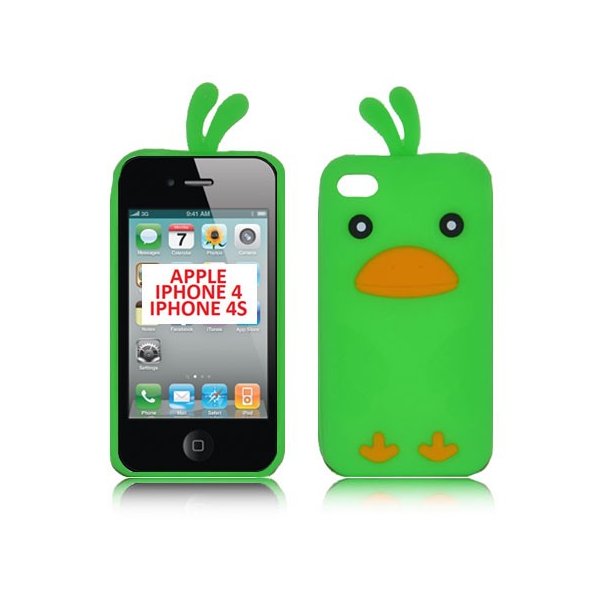 CUSTODIA GEL TPU SILICONE per APPLE IPHONE 4, IPHONE 4s FANTASIA UCCELLO COLORE VERDE