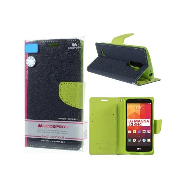 CUSTODIA FLIP ORIZZONTALE per LG MAGNA, G4C, H525N CON STAND,  INTERNO IN TPU E PORTA CARTE COLORE BLU FANCY DIARY MERCURY