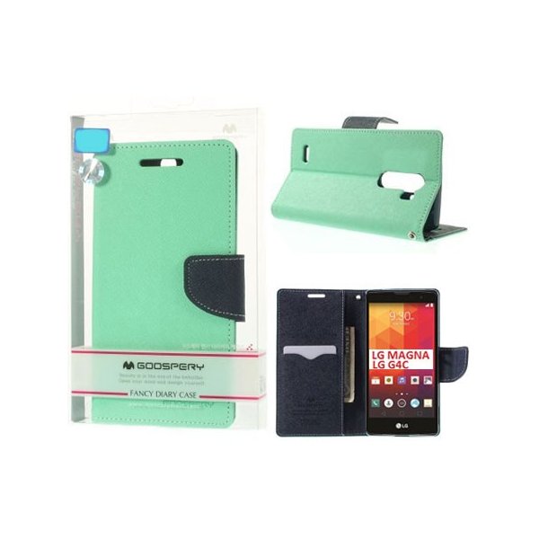 CUSTODIA FLIP ORIZZONTALE per LG MAGNA, G4C, H525N CON STAND,  INTERNO IN TPU E PORTA CARTE VERDE ACQUA FANCY DIARY MERCURY