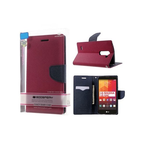 CUSTODIA FLIP ORIZZONTALE per LG MAGNA, G4C, H525N CON STAND,  INTERNO IN TPU E PORTA CARTE COLORE FUCSIA FANCY DIARY MERCURY