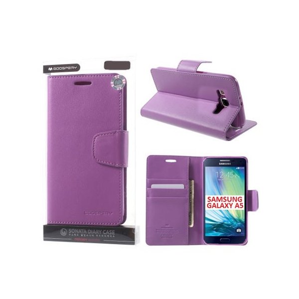 CUSTODIA FLIP ORIZZONTALE PELLE per SAMSUNG SM-A500 GALAXY A5 (NO VERSIONE 2016) CON STAND ED INTERNO IN TPU VIOLA MERCURY