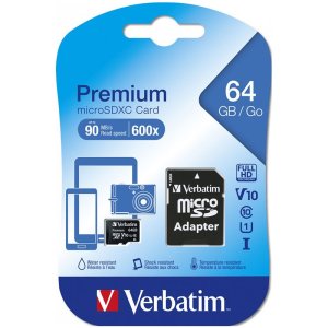 MEMORY CARD MICRO SD 64GB + ADATTATORE SD UHS-1 CLASSE 10 CON VELOCITA' IN LETTURA FINO A 90MB/s 44084 VERBATIM