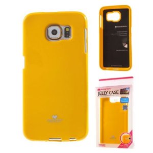 CUSTODIA GEL TPU SILICONE per SAMSUNG SM-G920 GALAXY S6 COLORE GIALLO LUCIDO CON GLITTER ALTA QUALITA' MERCURY BLISTER