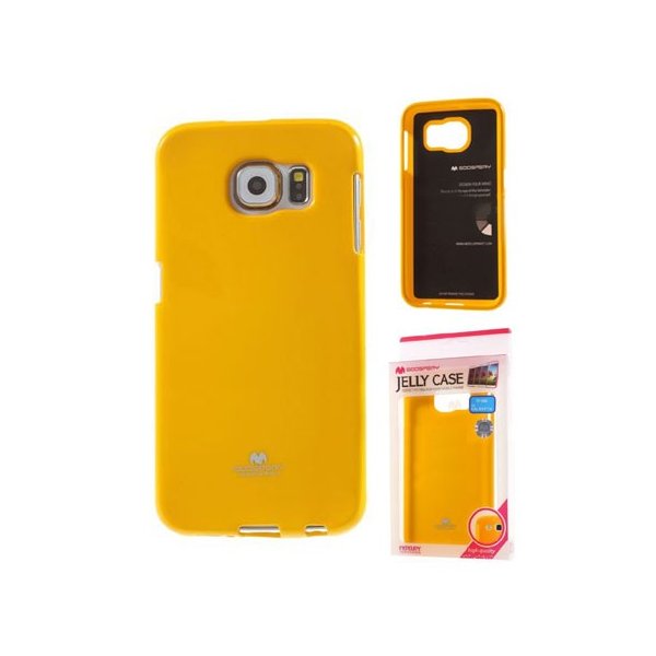 CUSTODIA GEL TPU SILICONE per SAMSUNG SM-G920 GALAXY S6 COLORE GIALLO LUCIDO CON GLITTER ALTA QUALITA' MERCURY BLISTER