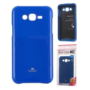 CUSTODIA GEL TPU SILICONE per SAMSUNG SM-J700F GALAXY J7 COLORE BLU LUCIDO CON GLITTER ALTA QUALITA' MERCURY BLISTER